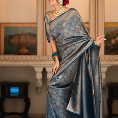 Sumptuous Black Soft Silk Saree With Imbrication Blouse Piece
