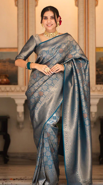 Sumptuous Black Soft Silk Saree With Imbrication Blouse Piece