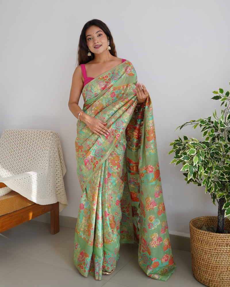 Banarasi Saree with Rich Zari Embroidery & Brocade Green