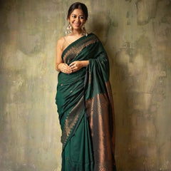 Extraordinary Green Soft Silk Saree With Intricate Blouse Piece