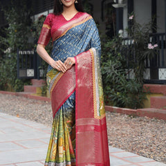 Premium Pure Viscose Dola Silk Saree & Pichwai Kalamkari Design