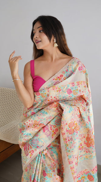 Banarasi Saree with Rich Zari Embroidery & Brocade White