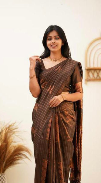 Designer Banarasi Silk Saree for Party & Festive Brown Saree