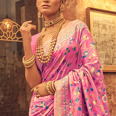 Pure Silk Banarasi Saree with Exquisite Zari Weaving Pink saree