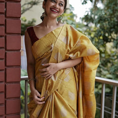 Traditional Banarasi Saree with Pure Silk Threads Yellow
