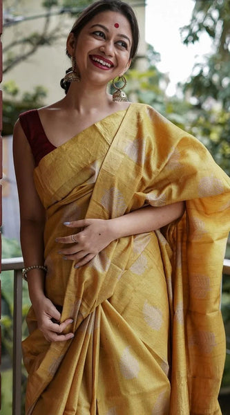 Traditional Banarasi Saree with Pure Silk Threads Yellow