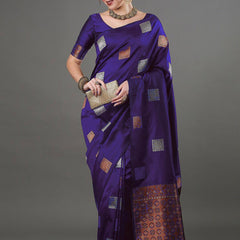 Ethnic Banarasi Saree – Handwoven Soft Silk Fabric Purple Saree