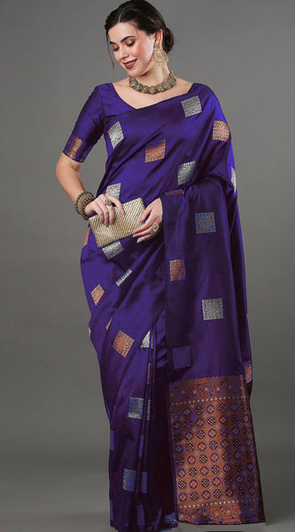 Ethnic Banarasi Saree – Handwoven Soft Silk Fabric Purple Saree
