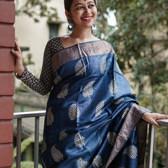 Traditional Banarasi Saree with Pure Silk Threads Black Blue