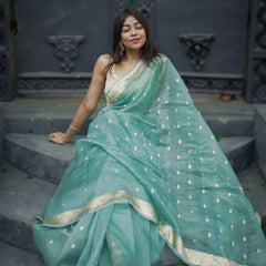 Elegant Banarasi Silk Saree with Gold Zari Embellishments Sky Blue