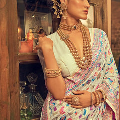 Pure Silk Banarasi Saree with Exquisite Zari Weaving Blue white saree