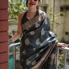 Traditional Banarasi Saree with Pure Silk Threads Black