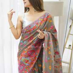 Banarasi Silk Saree Printed– Rich Fabric, Royal Look Grey