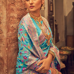 Pure Silk Banarasi Saree with Exquisite Zari Weaving Firozi
