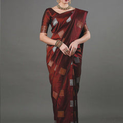 Ethnic Banarasi Saree – Handwoven Soft Silk Fabric Marron Saree