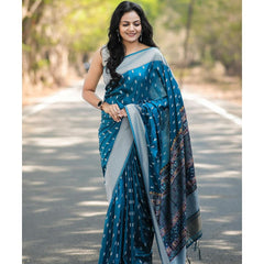 Exquisite Banarasi Silk Saree with Gold Zari Weaving Blue