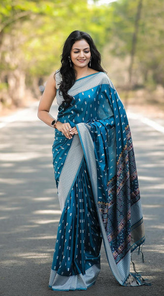 Exquisite Banarasi Silk Saree with Gold Zari Weaving Blue