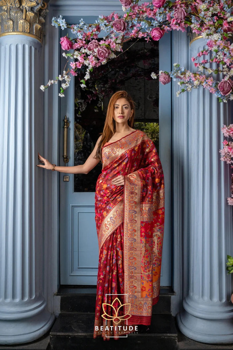 Wedding Special Banarasi Silk Saree with Zari Work Red Saree