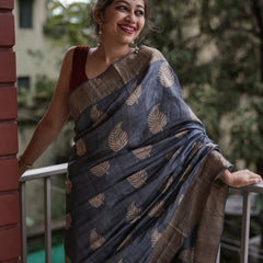 Traditional Banarasi Saree with Pure Silk Threads Grey