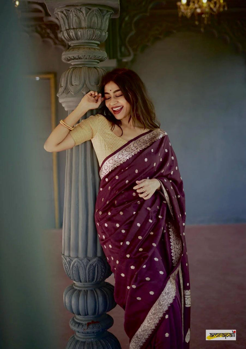Elegant Banarasi Silk Saree with Gold Zari Embellishments Wine