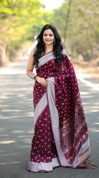 Exquisite Banarasi Silk Saree with Gold Zari Weaving Wine