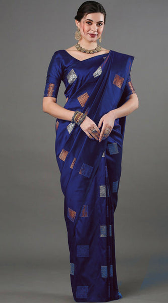 Ethnic Banarasi Saree – Handwoven Soft Silk Fabric Blue