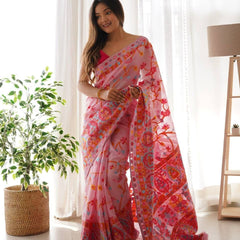 Banarasi Silk Saree Printed– Rich Fabric, Royal Look pink saree