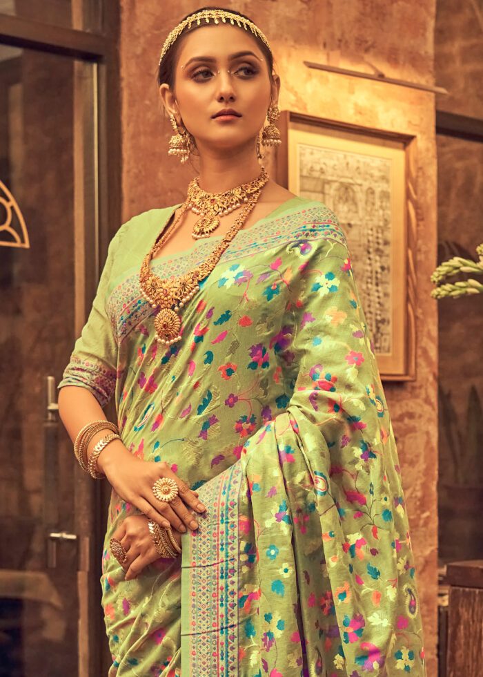 Pure Silk Banarasi Saree with Exquisite Zari Weaving Pista Green