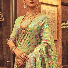 Pure Silk Banarasi Saree with Exquisite Zari Weaving Pista Green