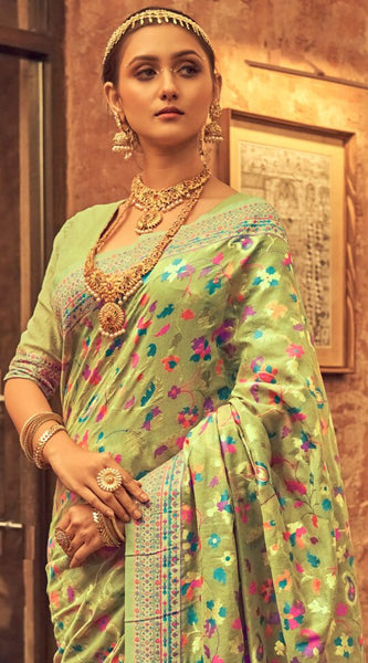 Pure Silk Banarasi Saree with Exquisite Zari Weaving Pista Green