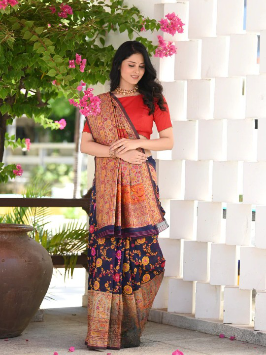 Elegant Banarasi Silk Saree with Zari Border & Pallu Blue