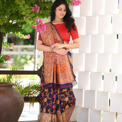 Elegant Banarasi Silk Saree with Zari Border & Pallu Blue