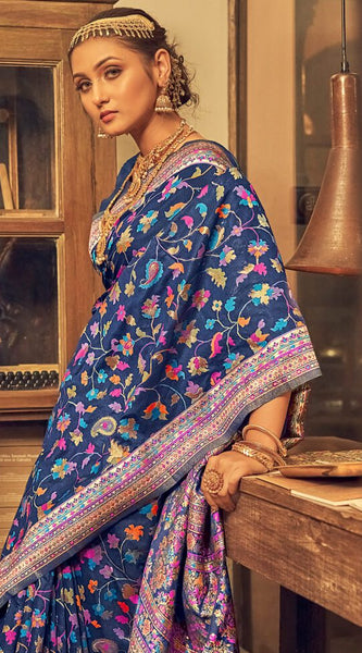 Pure Silk Banarasi Saree with Exquisite Zari Weaving Blue