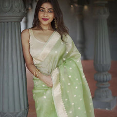 Elegant Banarasi Silk Saree with Gold Zari Embellishments Pista Green
