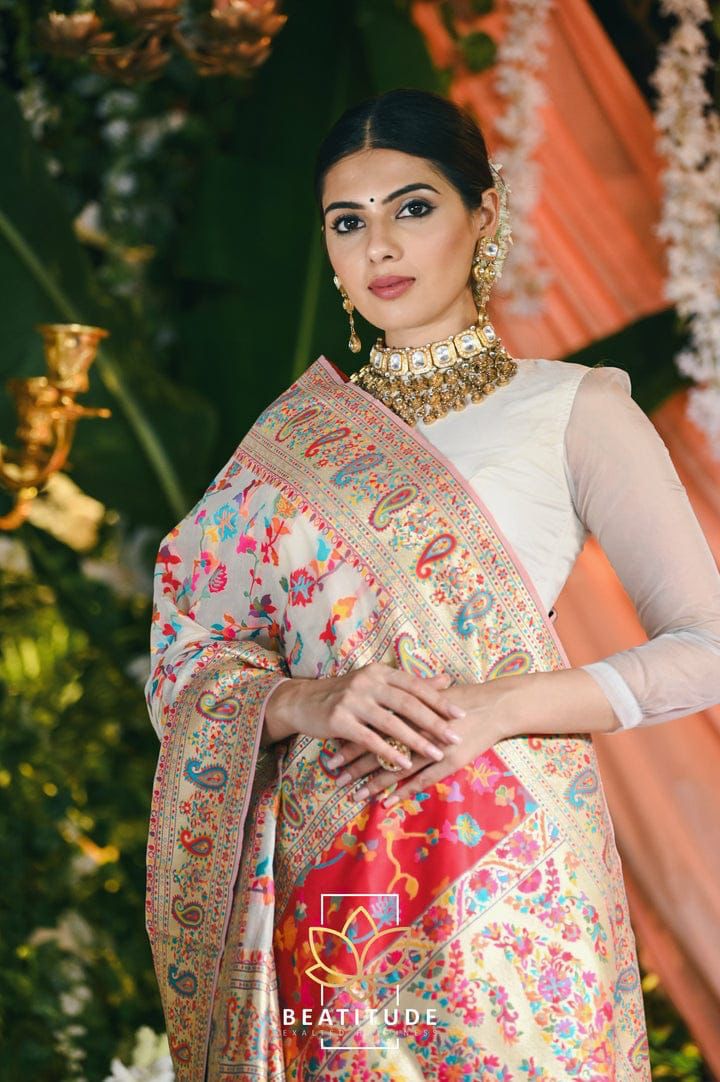 Wedding Special Banarasi Silk Saree with Zari Work white