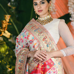 Wedding Special Banarasi Silk Saree with Zari Work white