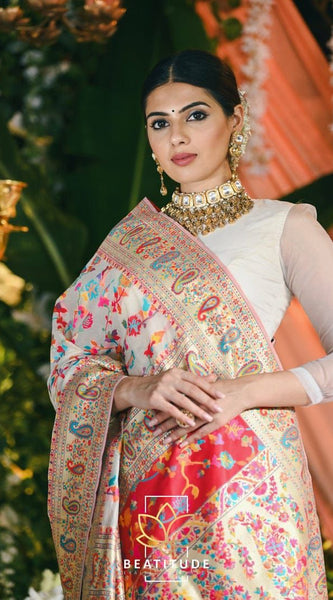 Wedding Special Banarasi Silk Saree with Zari Work white