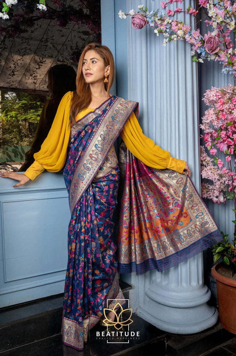 Wedding Special Banarasi Silk Saree with Zari Work Dark Blue