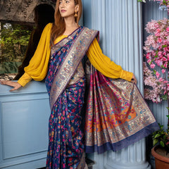 Wedding Special Banarasi Silk Saree with Zari Work Dark Blue