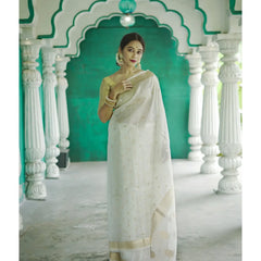 Elegant Banarasi Silk Saree with Gold Zari Embellishments White