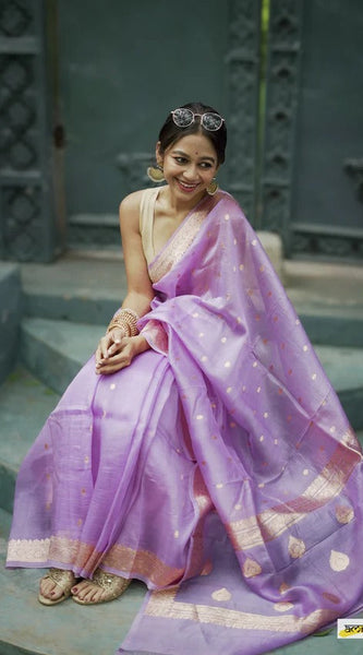 Elegant Banarasi Silk Saree with Gold Zari Embellishments Light Purple