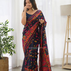 Banarasi Silk Saree Printed– Rich Fabric, Royal Look Black