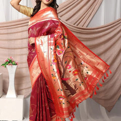Authentic Banarasi Saree in Soft Silk Fabric Weaving Red Saree