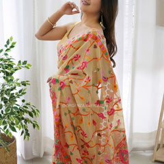 Banarasi Silk Saree Printed– Rich Fabric, Royal Look Light Yellow