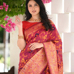 Elegant Banarasi Silk Saree with Zari Border & Pallu Red