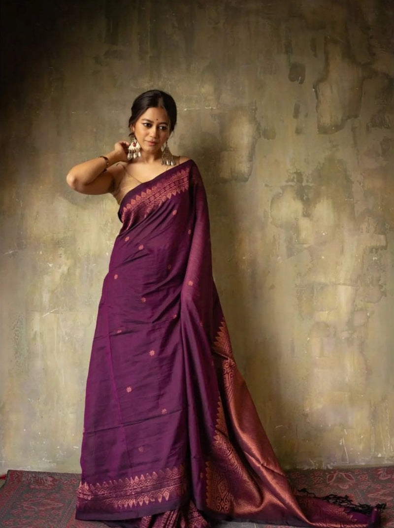 Extraordinary Purple Soft Silk Saree With Intricate Blouse Piece