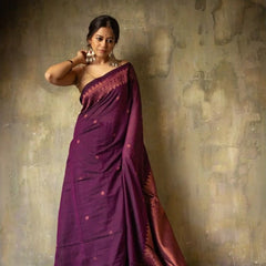 Extraordinary Purple Soft Silk Saree With Intricate Blouse Piece