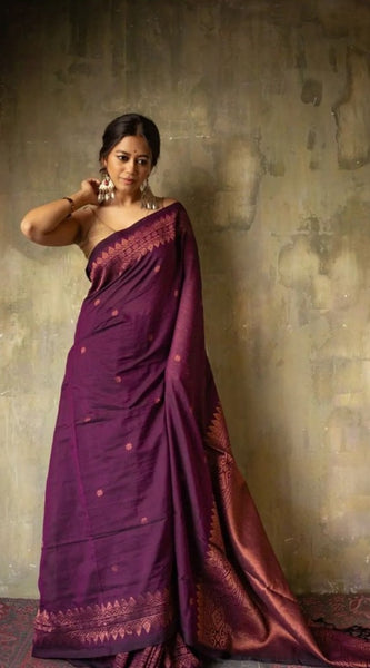 Extraordinary Purple Soft Silk Saree With Intricate Blouse Piece