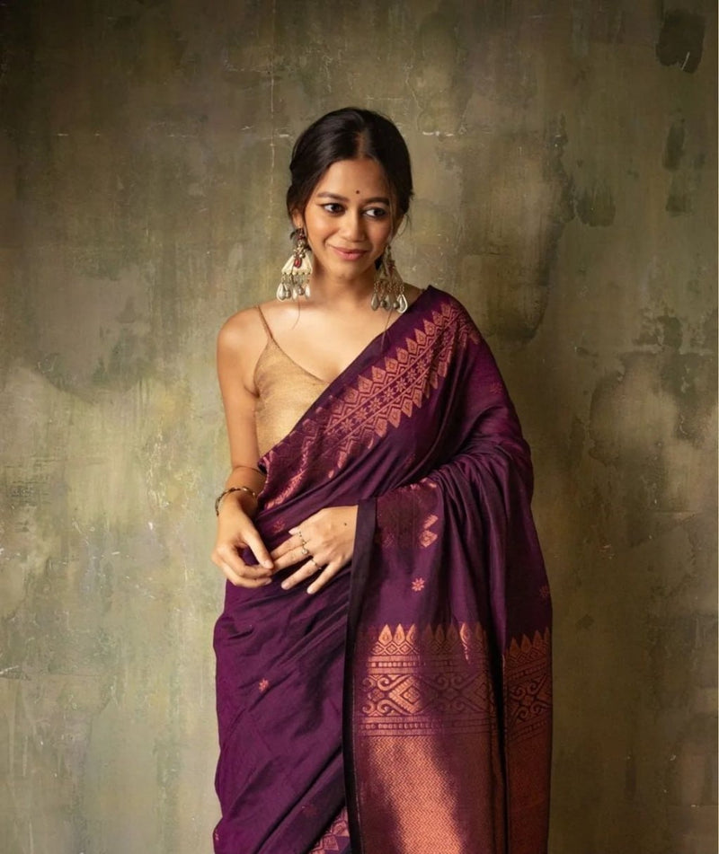 Extraordinary Purple Soft Silk Saree With Intricate Blouse Piece