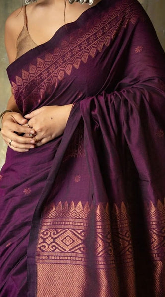 Extraordinary Purple Soft Silk Saree With Intricate Blouse Piece